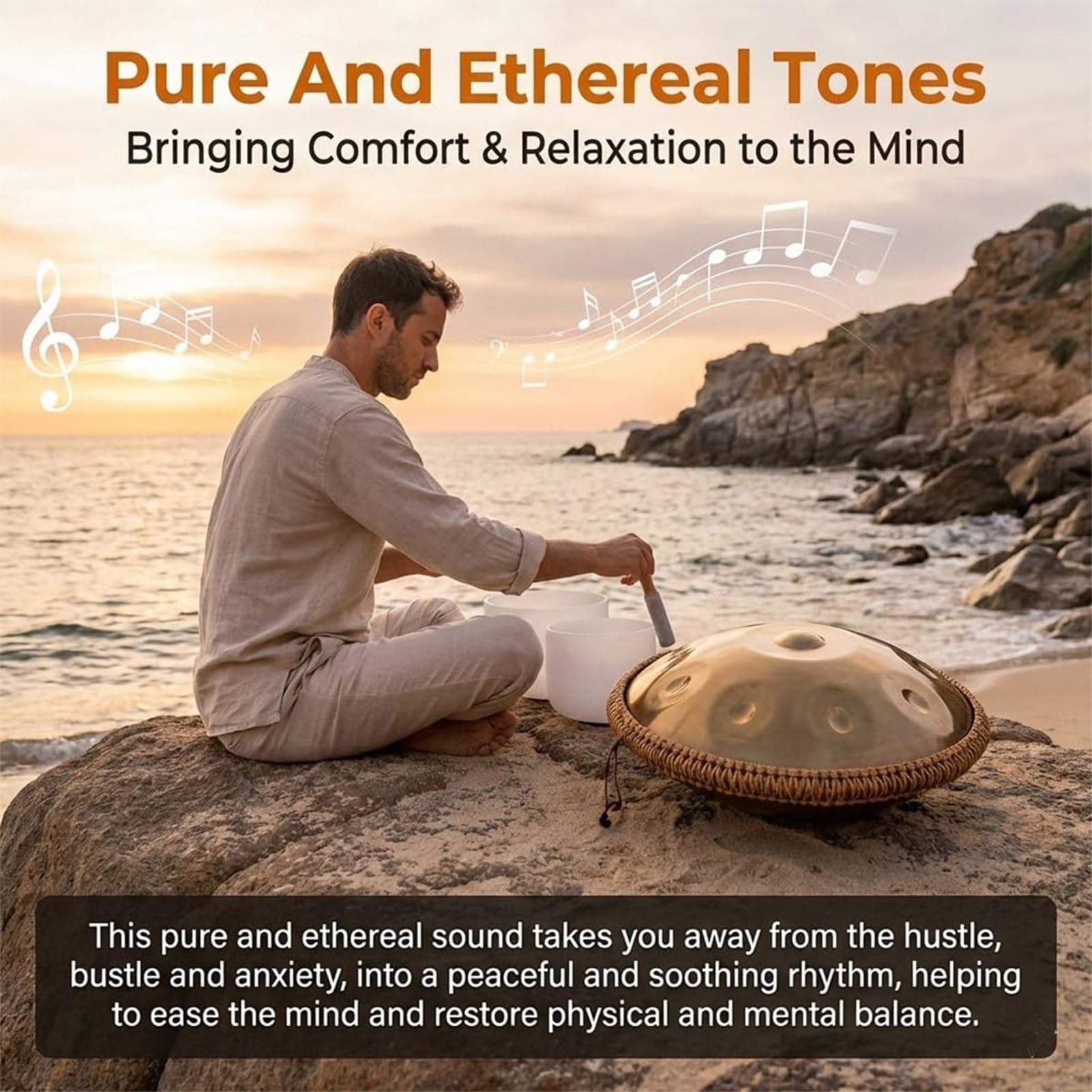 Strumento A Tamburo Handpan 432Hz/440Hz, Tamburo In Acciaio Handpan Da 22 Pollici In Re Minore– Handpan Per Adulti, Set Di Strumenti A Percussione Per La Meditazione(F,440HZ/9Note)