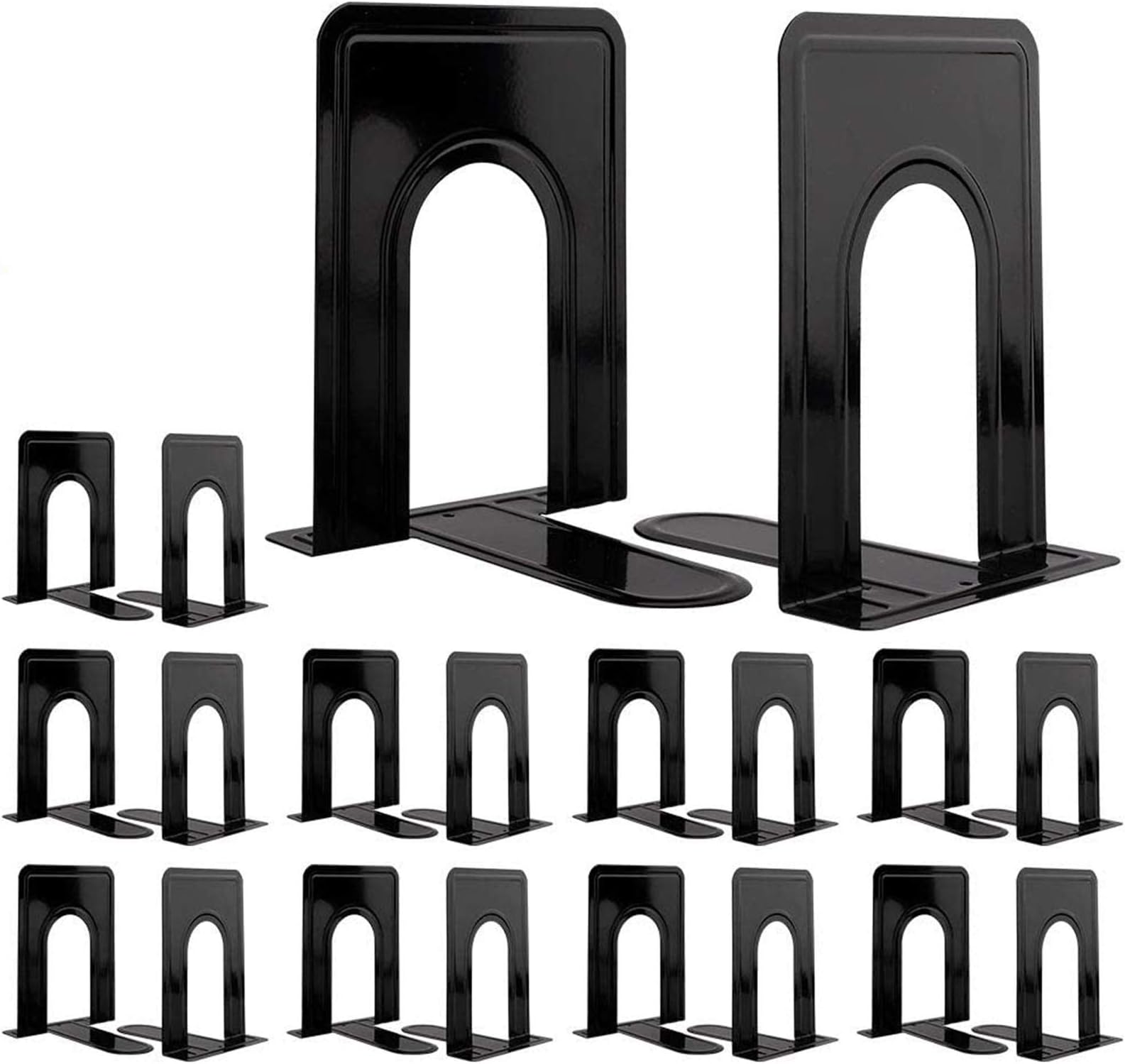 Jekkis 20pcs Metal Bookends for Shelves, 6.6"x 5.7"x 5" Black Heavy Duty Book Ends for Nonskid Bookend Supports Plain Large Bookends, Library Office Home, 10 Pair