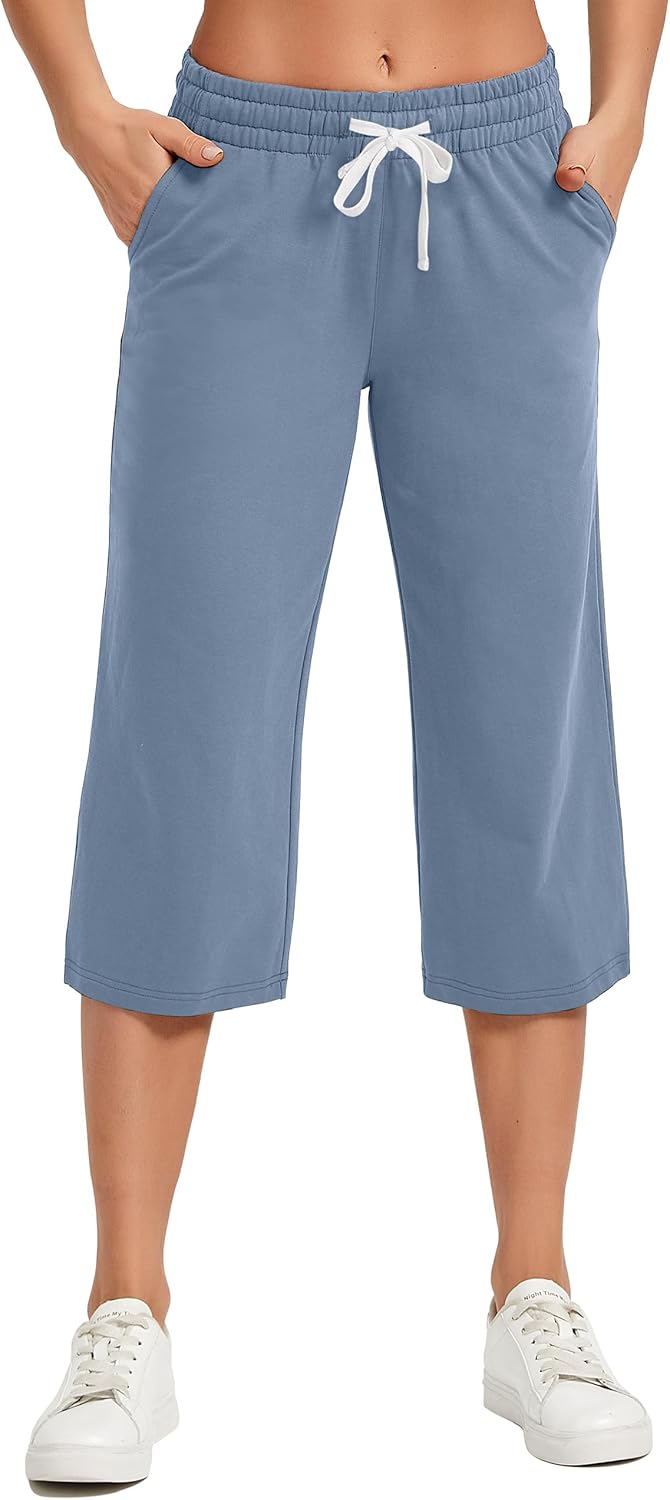 SPECIALMAGIC Women Capri Pants Cotton Yoga Wide Leg Pajama Pants Capris Sweatpants Sports