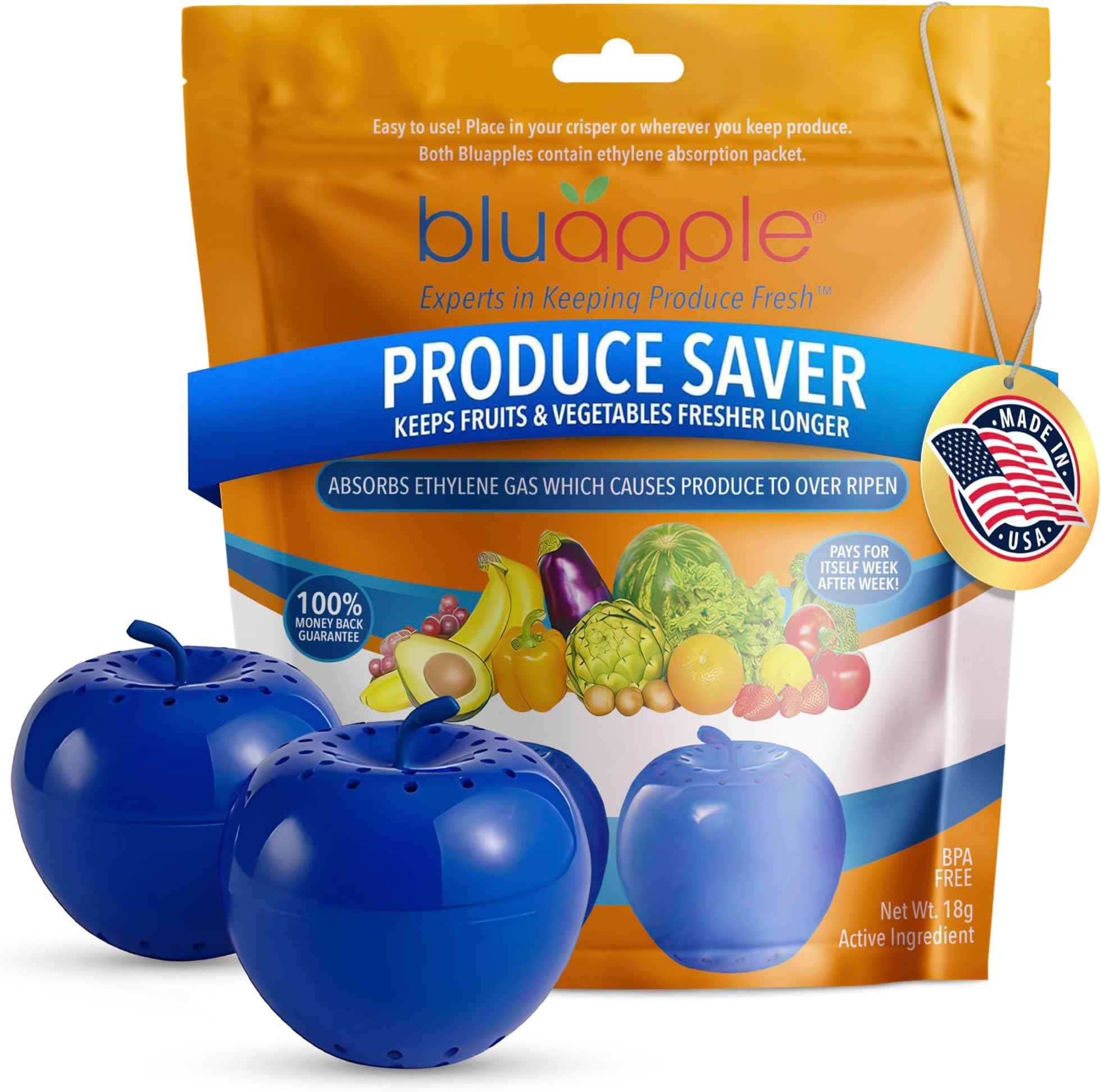 Bluapple 2 Pack Freshness Extender Absorbs Ethylene Gas Keeps Produce Fresher Longer