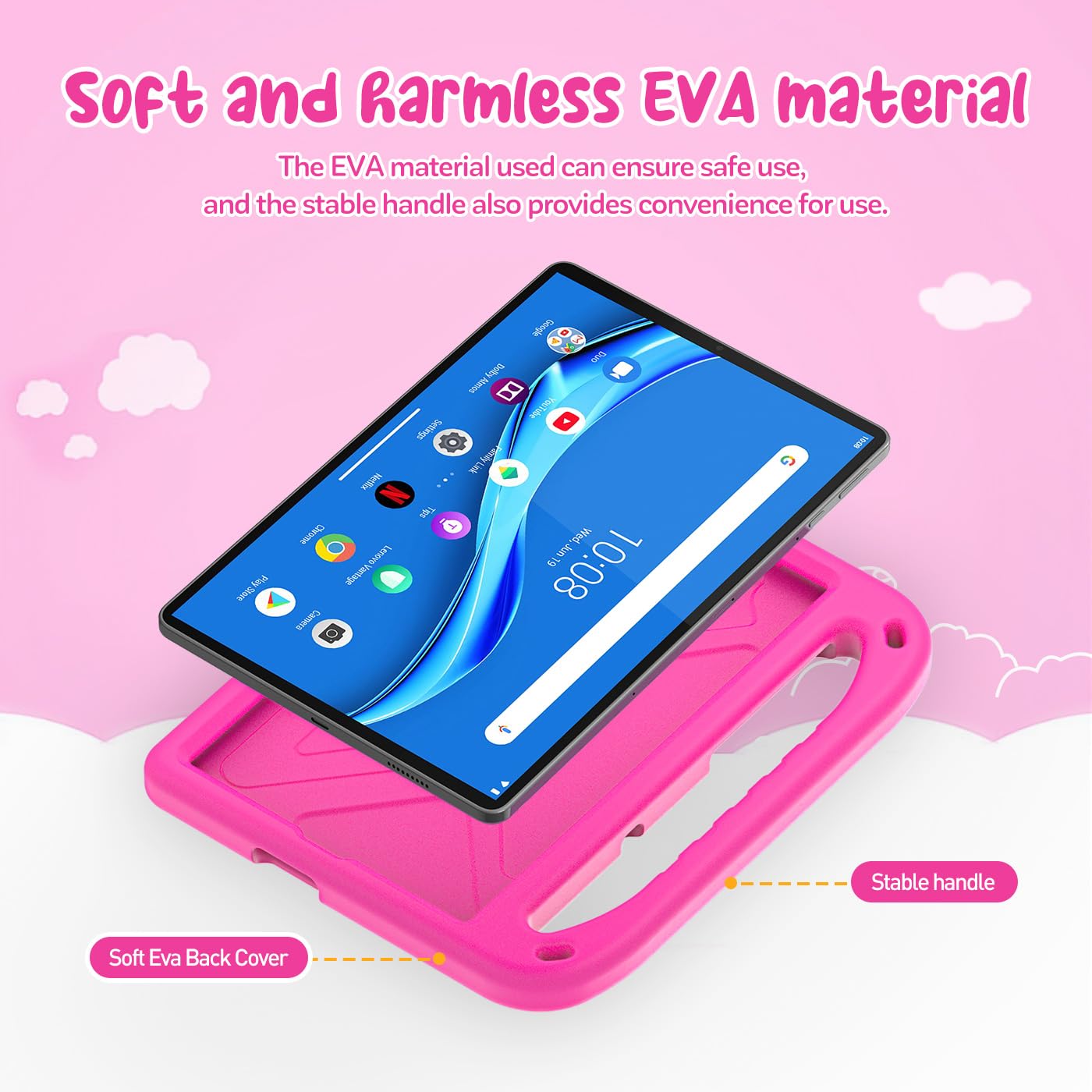 Custodia per Lenovo Tab M10 FHD Plus 10.3 Pollici TB-X606F/TB-X606X, Leggera Antiurto Cover per Bambini con Cavalletto e Spallacci, per Lenovo M10 FHD Plus 10.3" Modello 2020 Tablet, Rosa