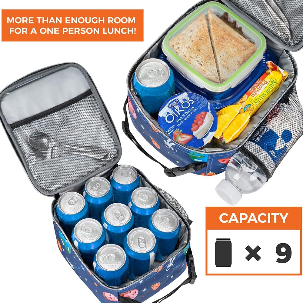 opux Premium Insulated Lunch Box, Soft School Lunch Bag for Kids Boys Girls, Leakproof Small Lunch Pail Men Women Work, Reusable Compact Cooler Tote Lunchbox for Office, Space Astronaut - Image 5