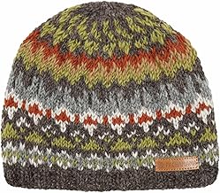 Pachamama Men Wool Beanie Skull Hat Fleece Lined Handknitted Fairisle Earth Colours One-Size Handmade Skull Cap Extra Warm Fair Trade