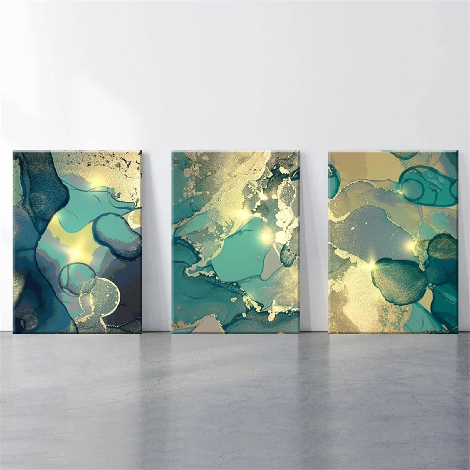 5D Diamond Painting Kits Completo, 3 Pezzi Spruzzata Astratta Dell'Oro Verde Scuro 35x45cm Fai da Te Pittura Diamante, DIY Strass Ricamo Pittura a Punto Croce Arte Mestiere per Decorazione Parete Casa