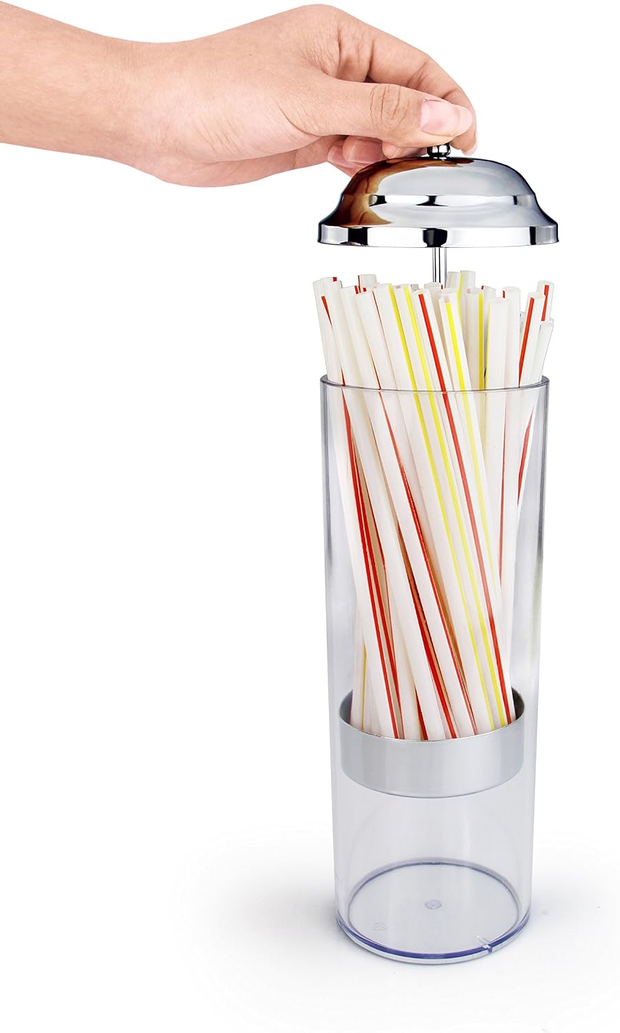 New Star Foodservice 26641 Stainless Steel Straw Dispenser, 3.5-Inch by 10.6-Inch, Clear