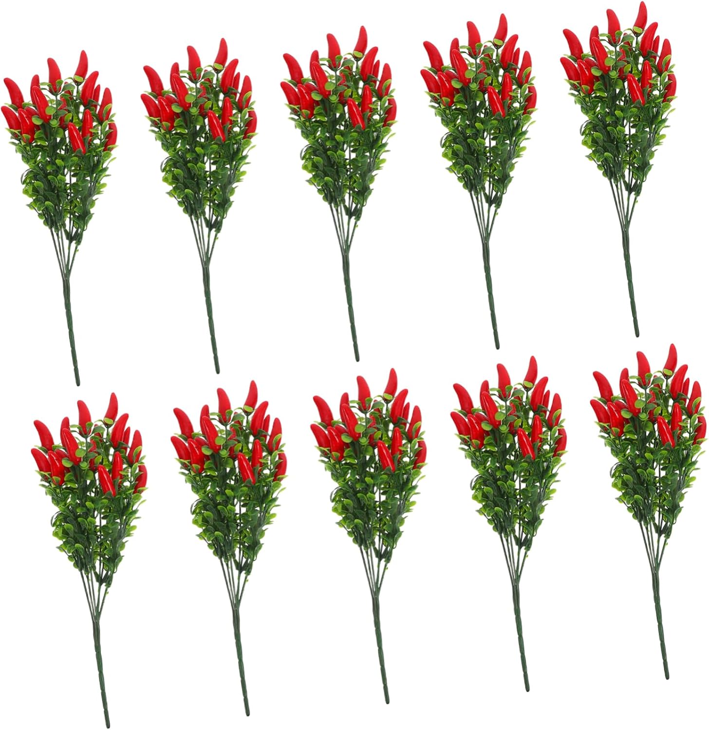 Alipis 10pcs Lifelike Artificial Chili Pepper Bunch with Plastic Leaves for Home Office Party Decoration Vibrant Simulation Vegetable Model for Prosperity and Fortune