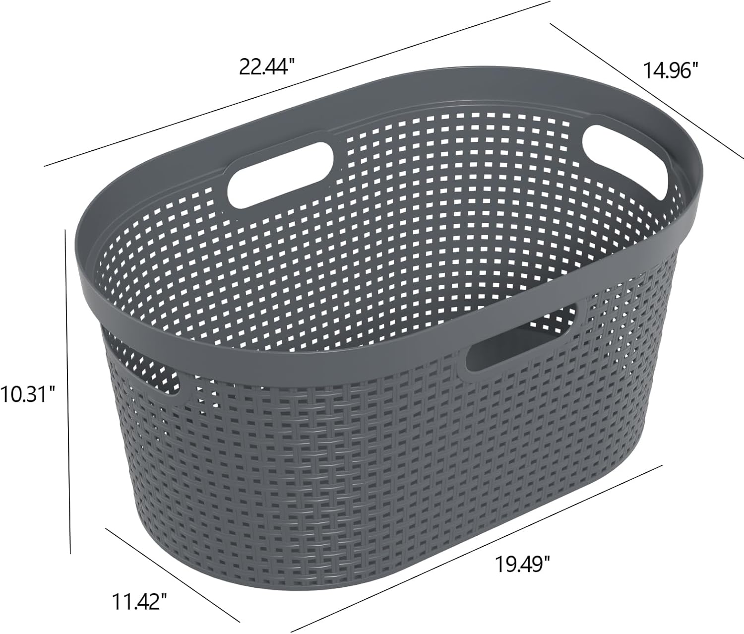 40 L Large Plastic Laundry Basket with Handles, 4 Pack Plastic Clothes Laundry Basket, 22.44" L x 14.96" W x 10.31" H, Gray