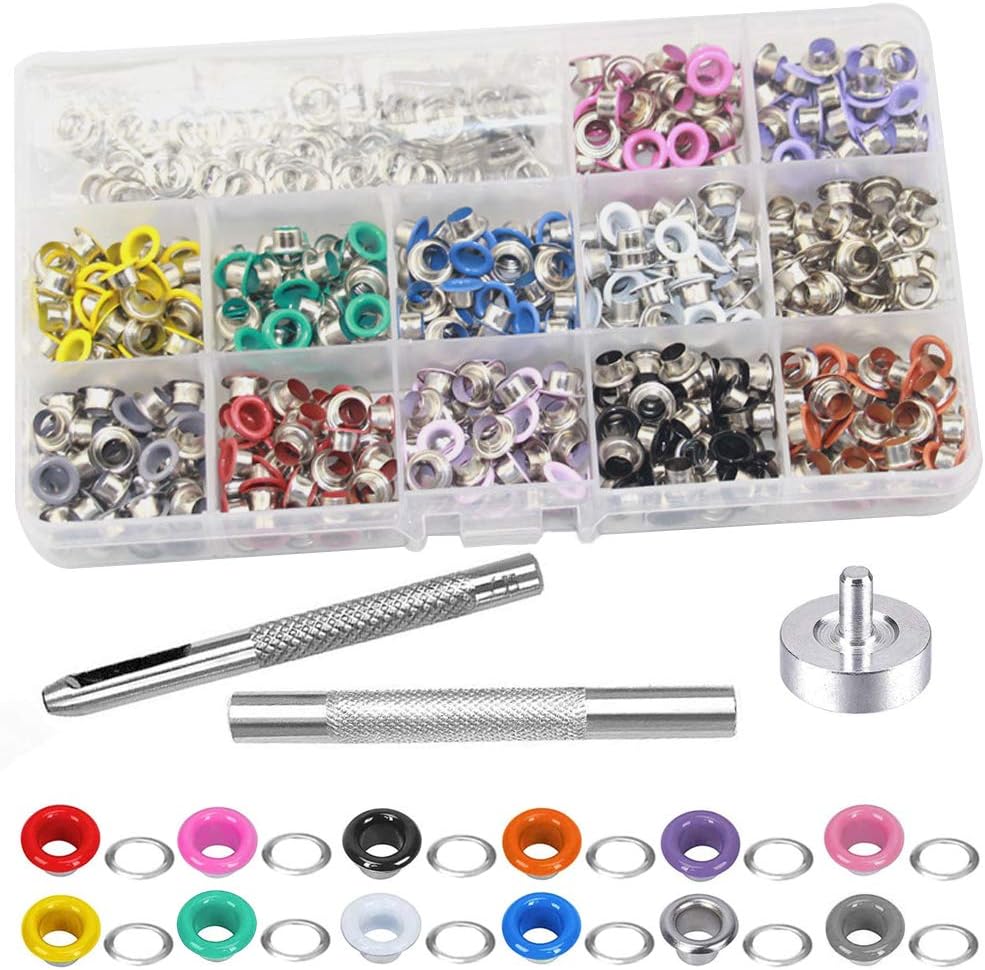 Mesee 600 Sets Grommet Kits 3/16 Inch Multi-Color Metal Eyelets Kit with Grommets Installation Tools, Clothing Eyelet Set for Bag Shoes Leather Paper Crafts DIY Project, 12 Colors