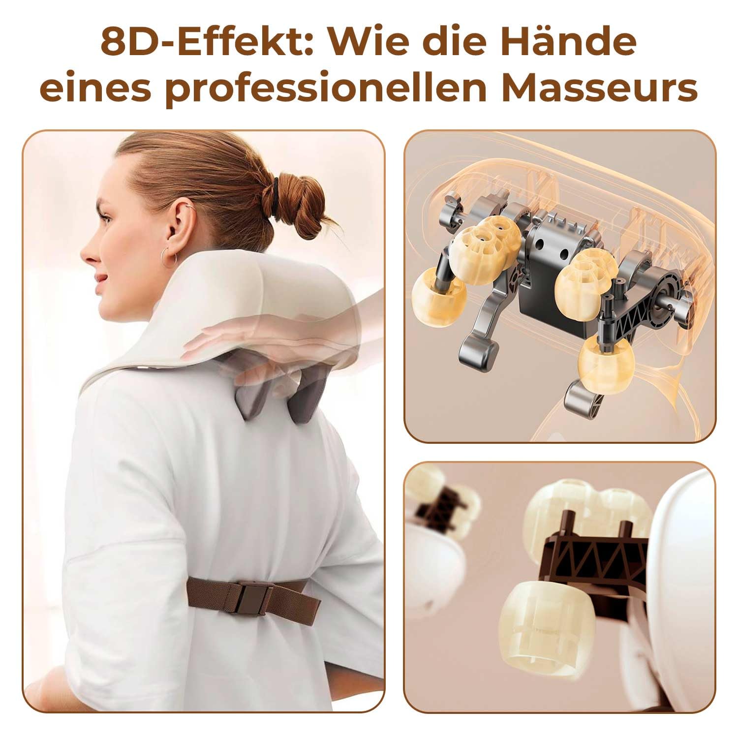 BEM Multi Relax Nackenmassagegerät elektrisch mit Wärmefunktion für Nacken, Schulter, Shiatsu Massagegerät Rücken, 8D-Effekt, 3 Modi, ergonomisches Design zur Entspannung und Schmerzlinderung