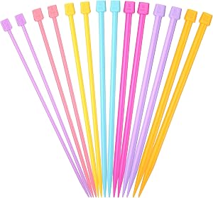 LIHAO 14PCS Plastic Knitting Needles Set Colourful Single Pointed Knitting Straight Pins DIY Craft Yarn for Beginner and Kids 4mm-10mm