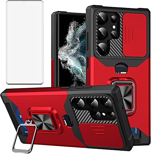 Asuwish Funda de teléfono para Samsung Galaxy S23 Ultra 5G con cubierta deslizante para cámara y protector de pantalla de vidrio templado, soporte
