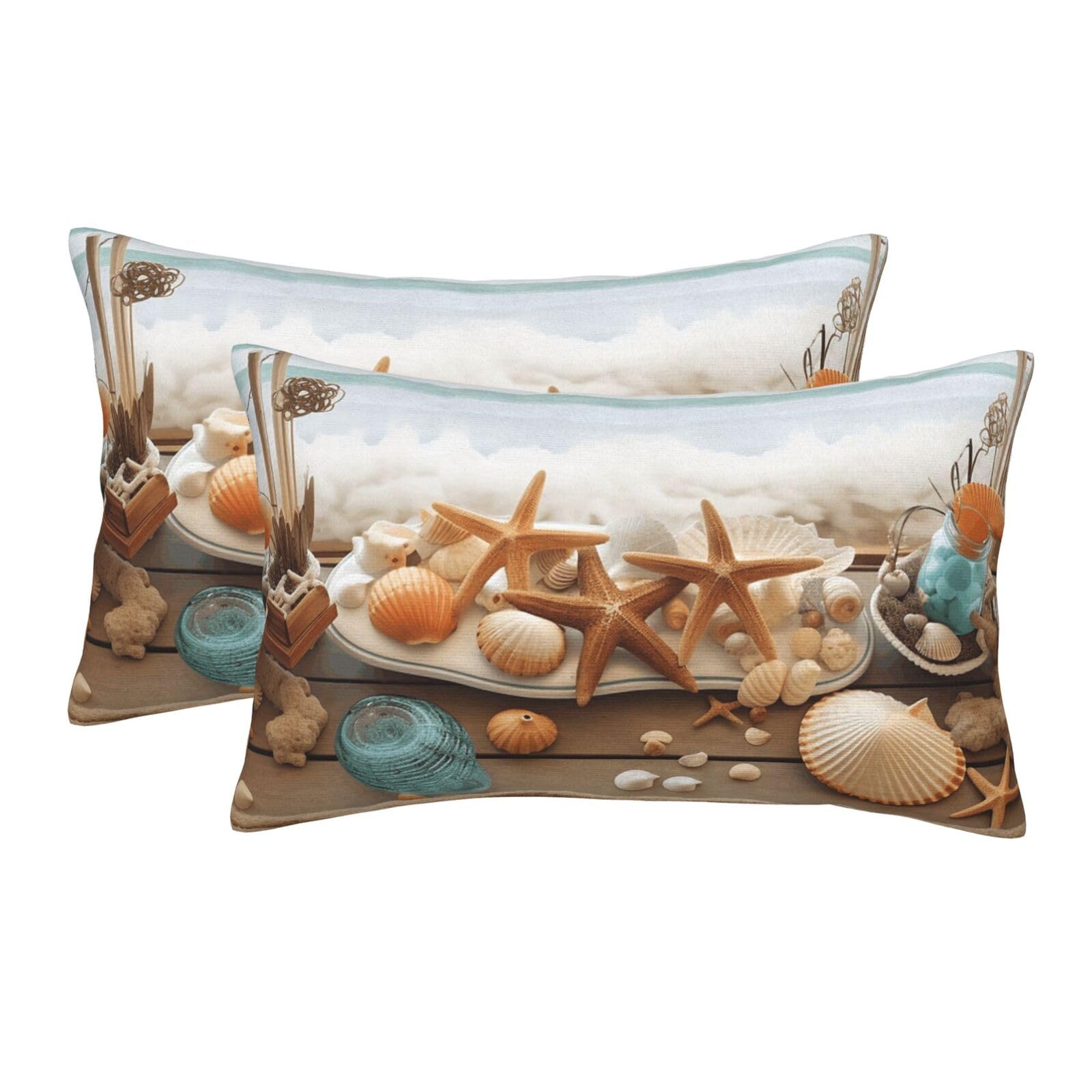 2 Pack Standard Size Pillow Cases for Hair and Skin Soft Breathable Pillow Case Covers with Hidden Zipper Ocean Beach Theme Pillowcase 16"x24" Pillow Cover for Sleeping Gift