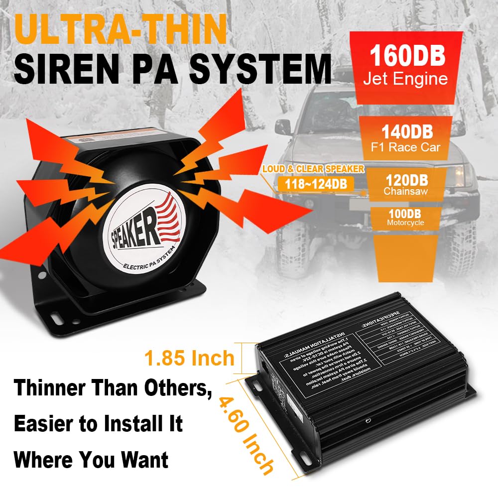 Sirena de policía de emergencia de 200 W, sistema PA multitonos, sirenas delgadas con controlador de mano y micrófono, kit de bocina de alarma electrónica para remolque, camión, coche, camioneta