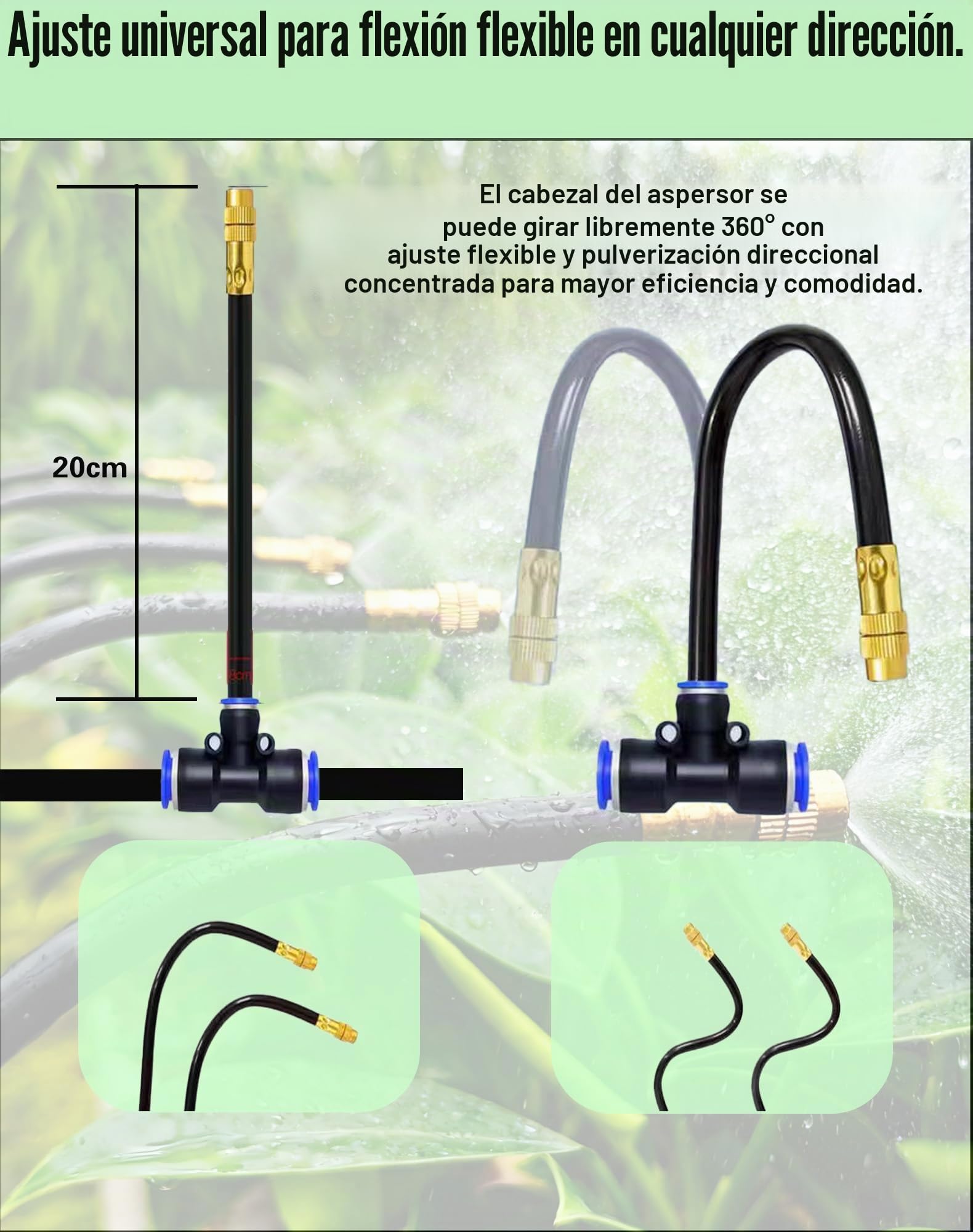 Sistema de Riego por Goteo, Aspersor 360° Ajustable, Boquilla Nebulizadora de Alto Rendimiento, Cabeza Giratoria, Flujo de Agua Personalizable, Fácil Instalación, Ideal para Plantas en Maceta (15 M)