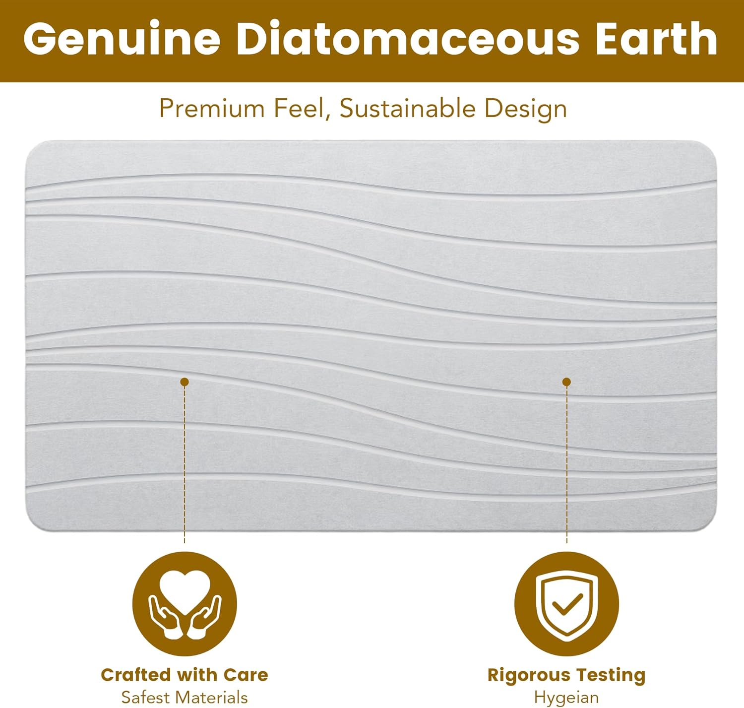 Extra Large Stone Bath Mat, 30'' x 17'' Diatomaceous Earth Non-Slip Stone Shower Mat, Super Absorbent Diatomite Stone Mats for Bathroom Light Gray XL Flow