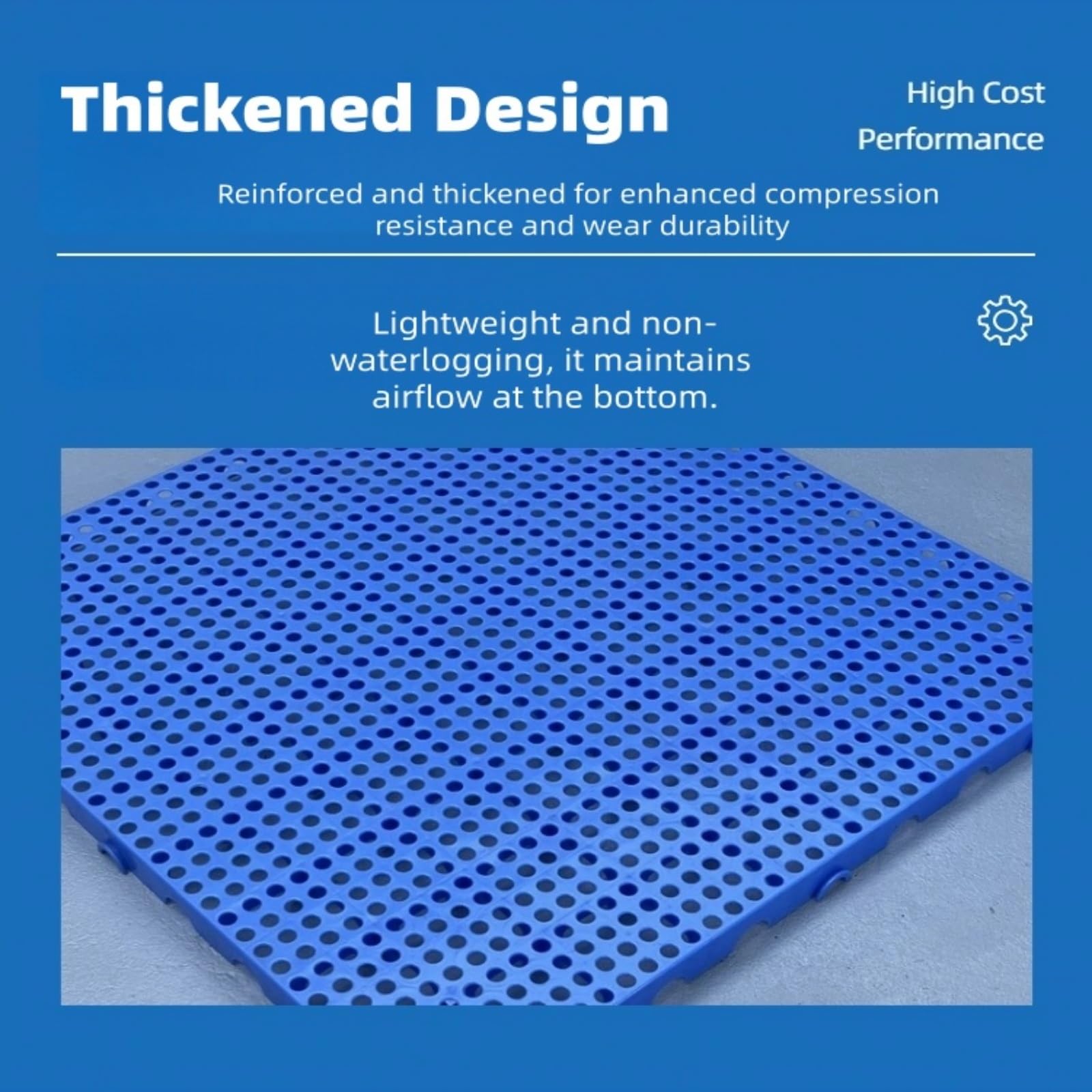 Palés de plástico entrelazados, resistentes a la humedad con diseño de ventilación de malla, ideal para almacenar productos en sótanos de supermercados