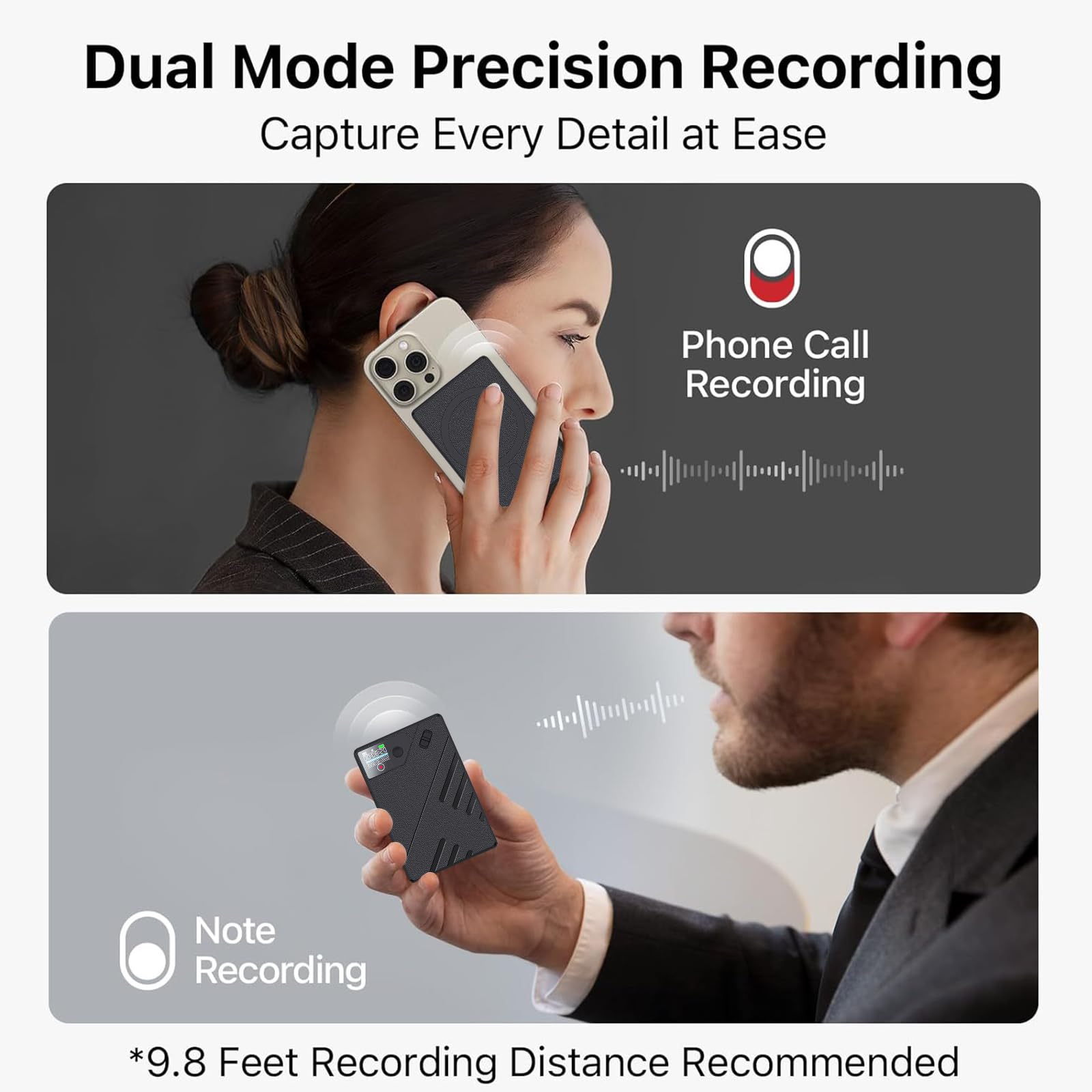 KI Digitales Diktiergerät, 64GB Speicher Aufnahmegerä mit ChatGPT 40 vom Transkribieren und Zusammenfassen für 93 Sprachen,One Touch Aufnahme,Voice Recorder Sprachrecorder für Vortrag, Meetings,Anruf