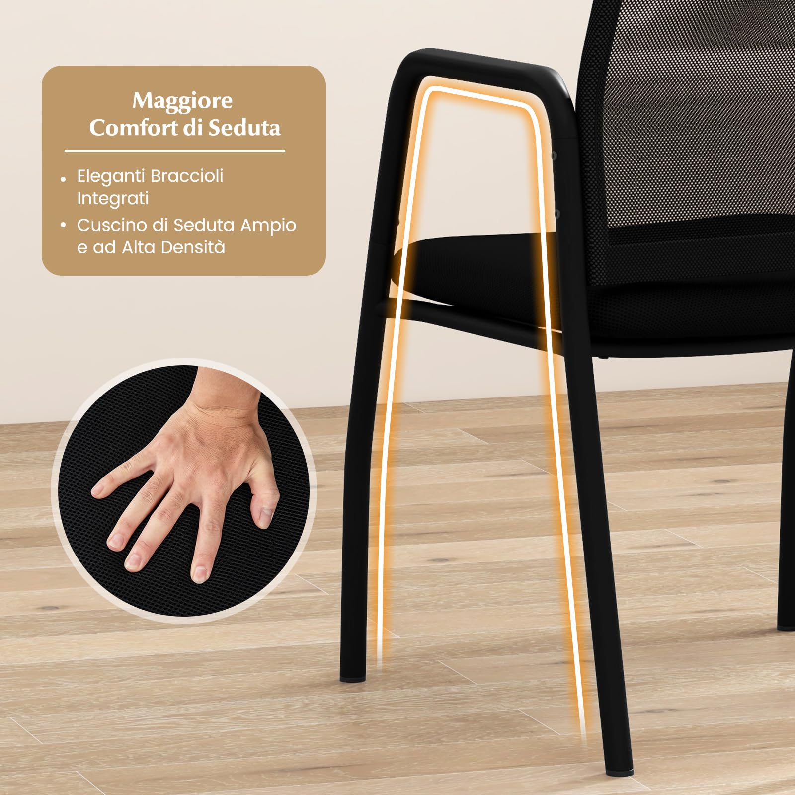 COSTWAY Set di 2 Sedie da Attesa, Sedia da Ufficio con con Schienale in Rete Ergonomico, Sedia da Conferenza con Braccioli e Sedile Imbottito, Portata 150 kg