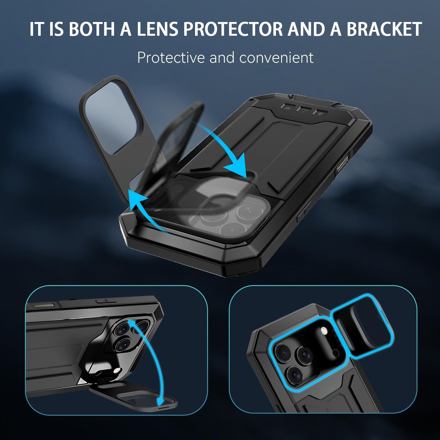 Compatible with iPhone 17 Pro Max Metal Case with Camera Cover Stand Built in Gorilla Glass Full Body Hybrid Military Heavy Duty Armor Silicone Rugged Phone Cover for Man Woman (Black) - Image 2