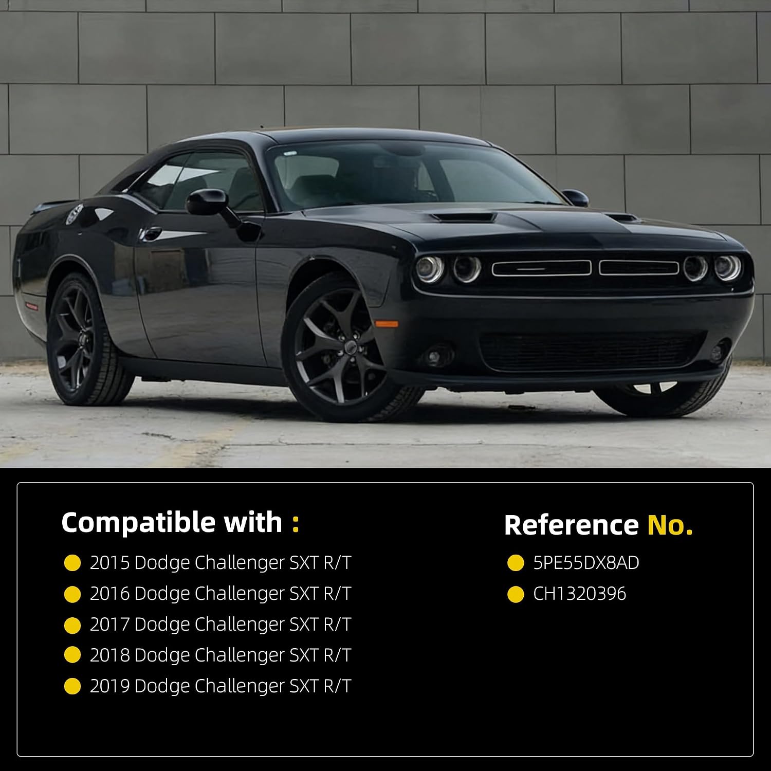 Dasbecan Left Driver Side Mirror Compatible with 2015-2019 Dodge Challenger with Power Heated Glass, Manual Folding, Black Color Mirror Assembly Replace# CH1320396 (5Pins)