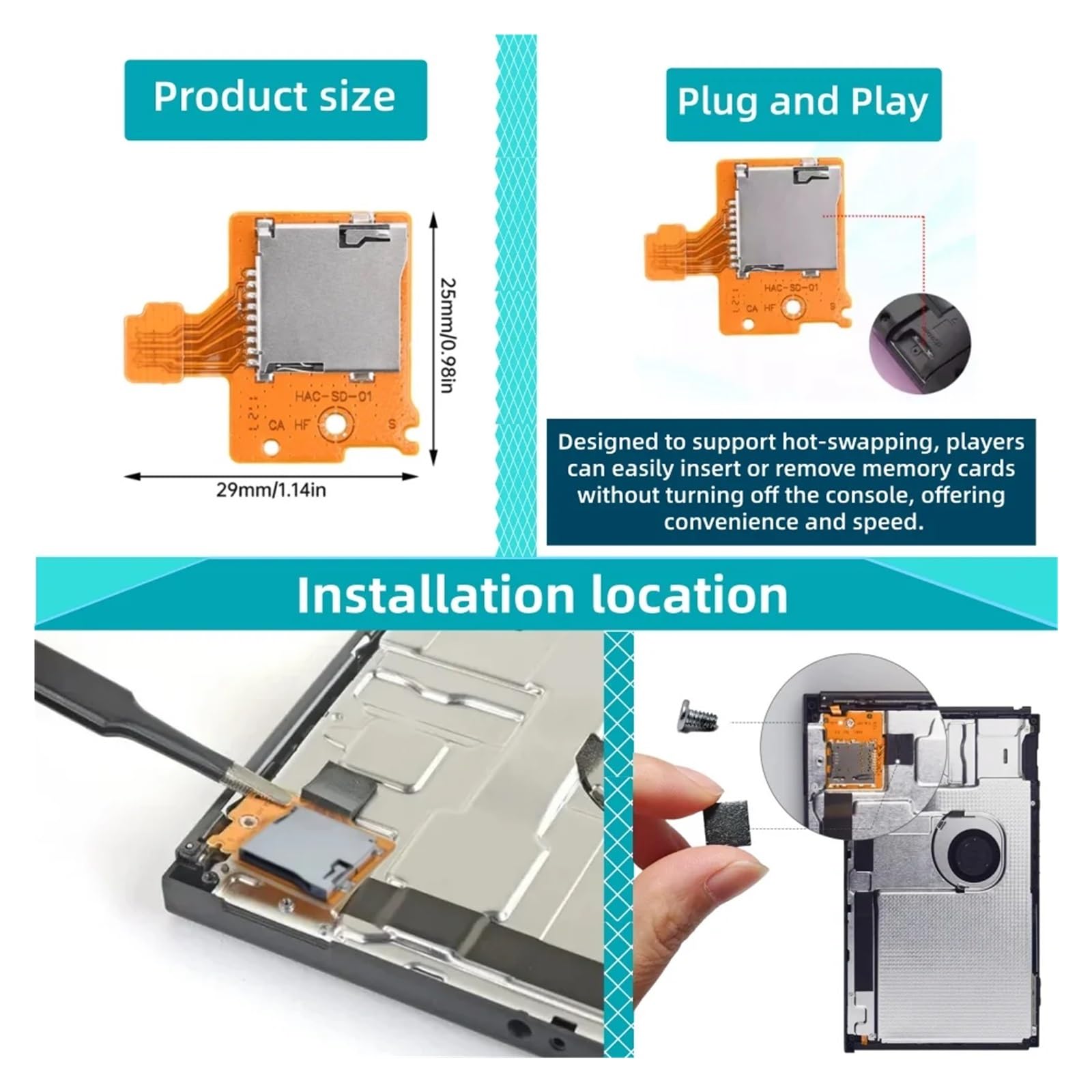 Scheda presa for slot for scheda TF da 1-20 pezzi for lettore di schede SD, compatibile for Nintendo, | ， compatibile con Switch ， Parte di ricambio for porta lettore di schede SD Auto ad alta compatibilità(20pcs)