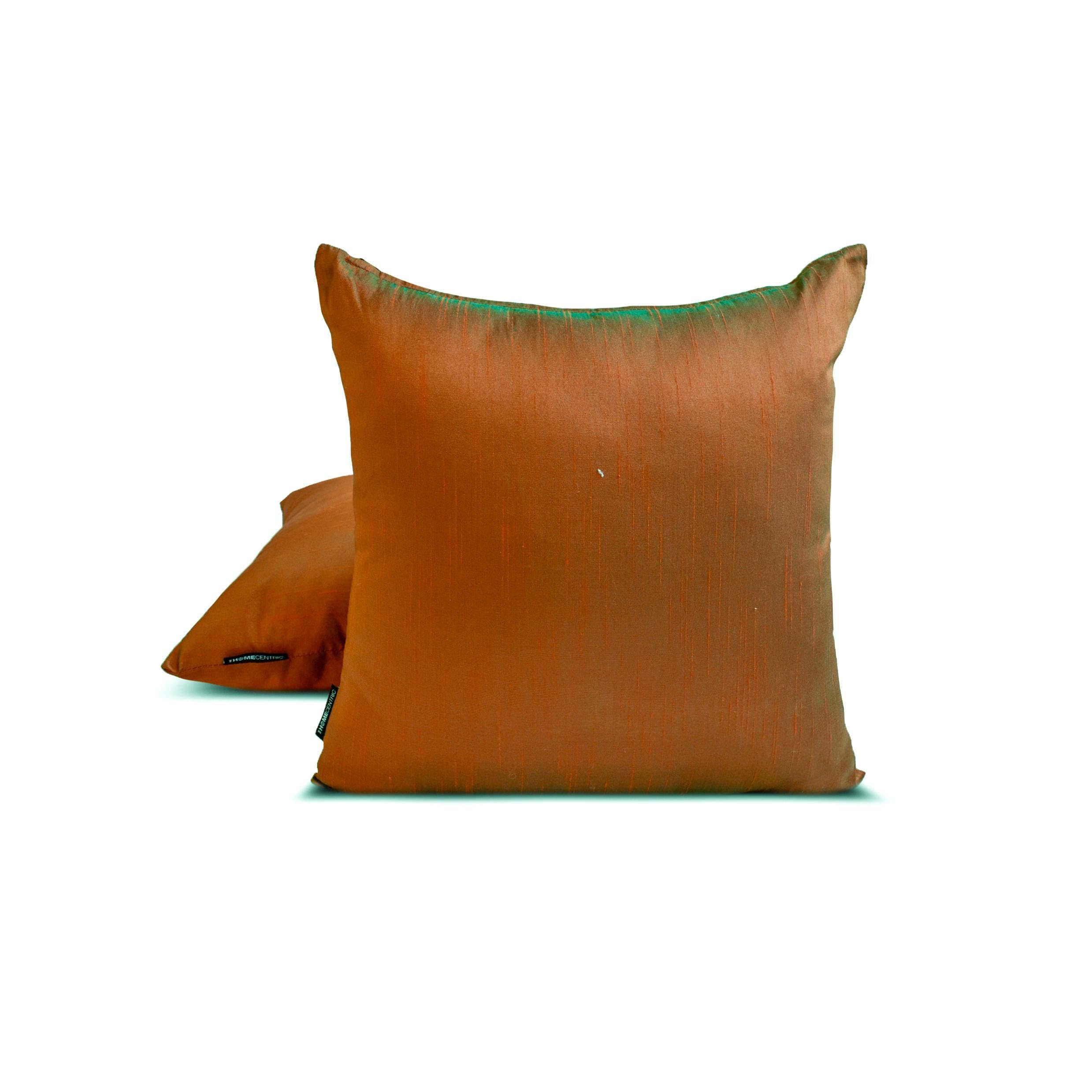 Óxido y verde Lujo Funda de cojín lumbar 50 x 90 cm | Juego de 2 Moderno Seda artificial Funda de Cojín Sólido | Seda de dos tonos Fundas de almohada para sofá, sofá y cama - Rust Green Luxury
