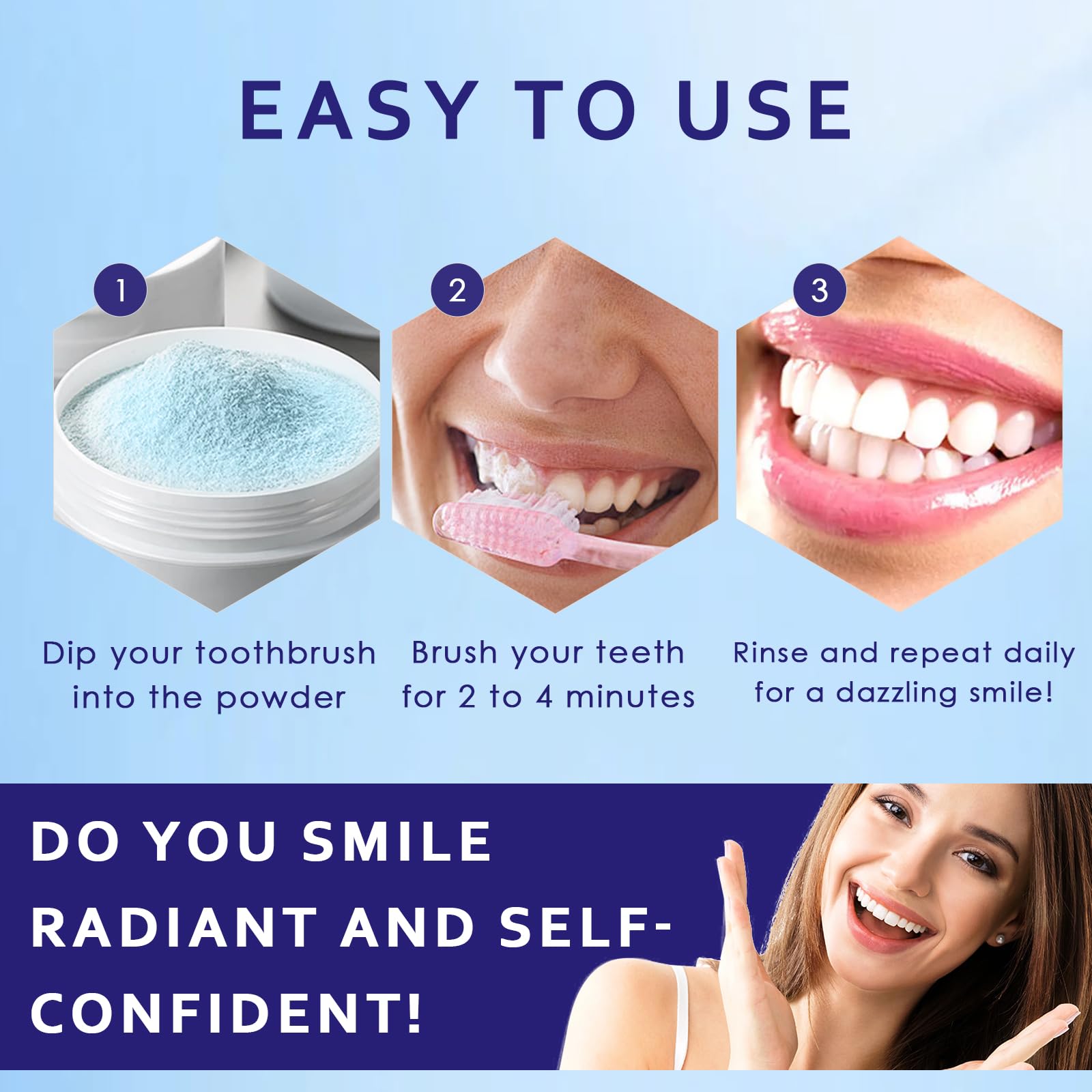 Polvere sbiancante per denti,50g agente sbiancante dei denti,olvere sbiancamento denti professionale,Usato per Sbiancare e pulizia dei denti e Alito Fresco