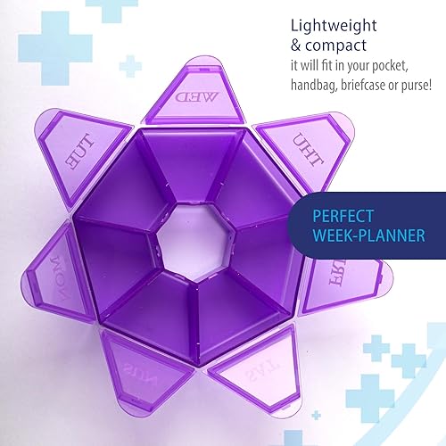 Miniatura 5 de Pastillero portátil de 7 caras, planificador de medicamentos, estuche pequeño (contenedor semanal de siete días) para medicamentos, cajas de soporte
