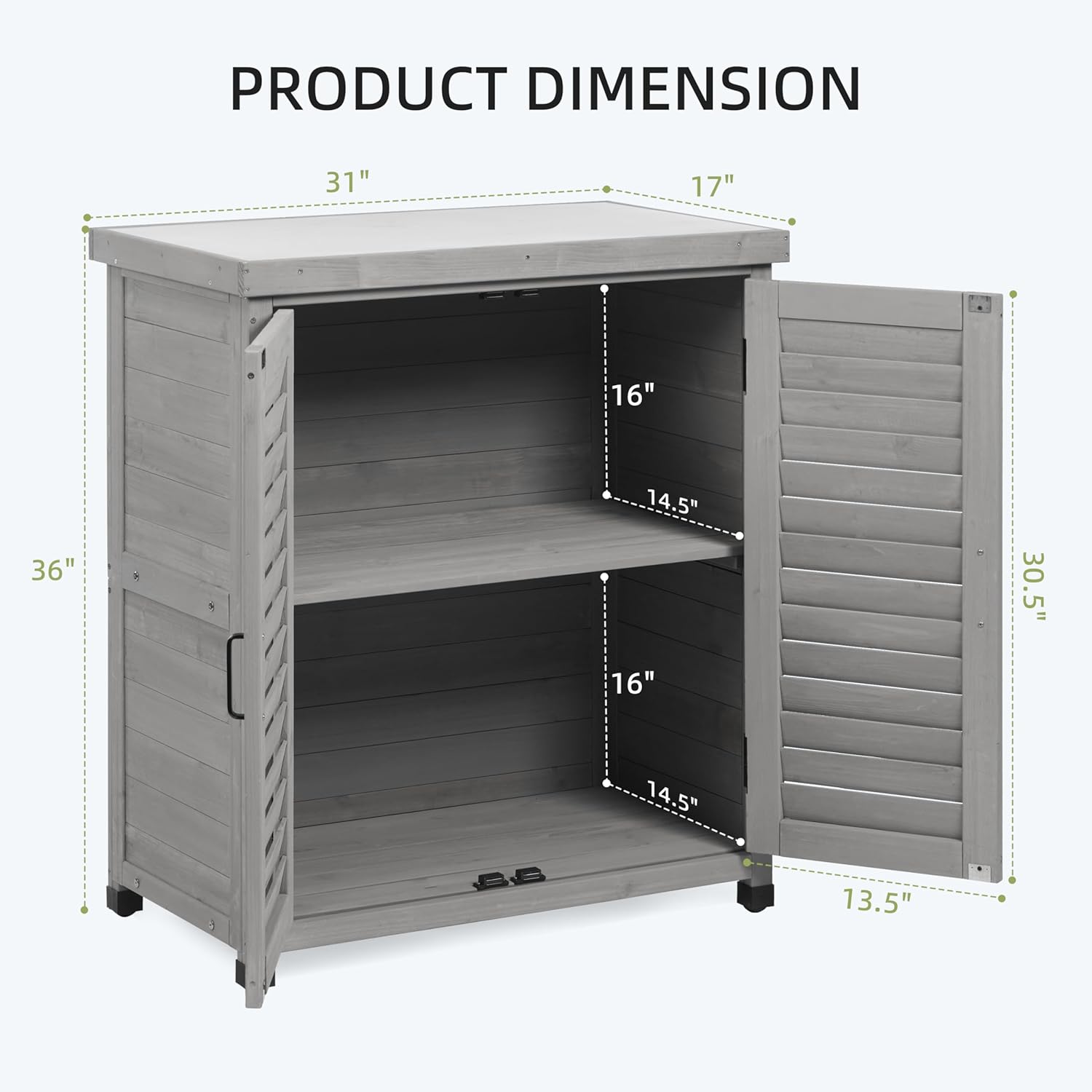 Outdoor Wooden Storage Cabinet Furniture Waterproof Tool Shed with Potting Benches Work Station for Garden Patio