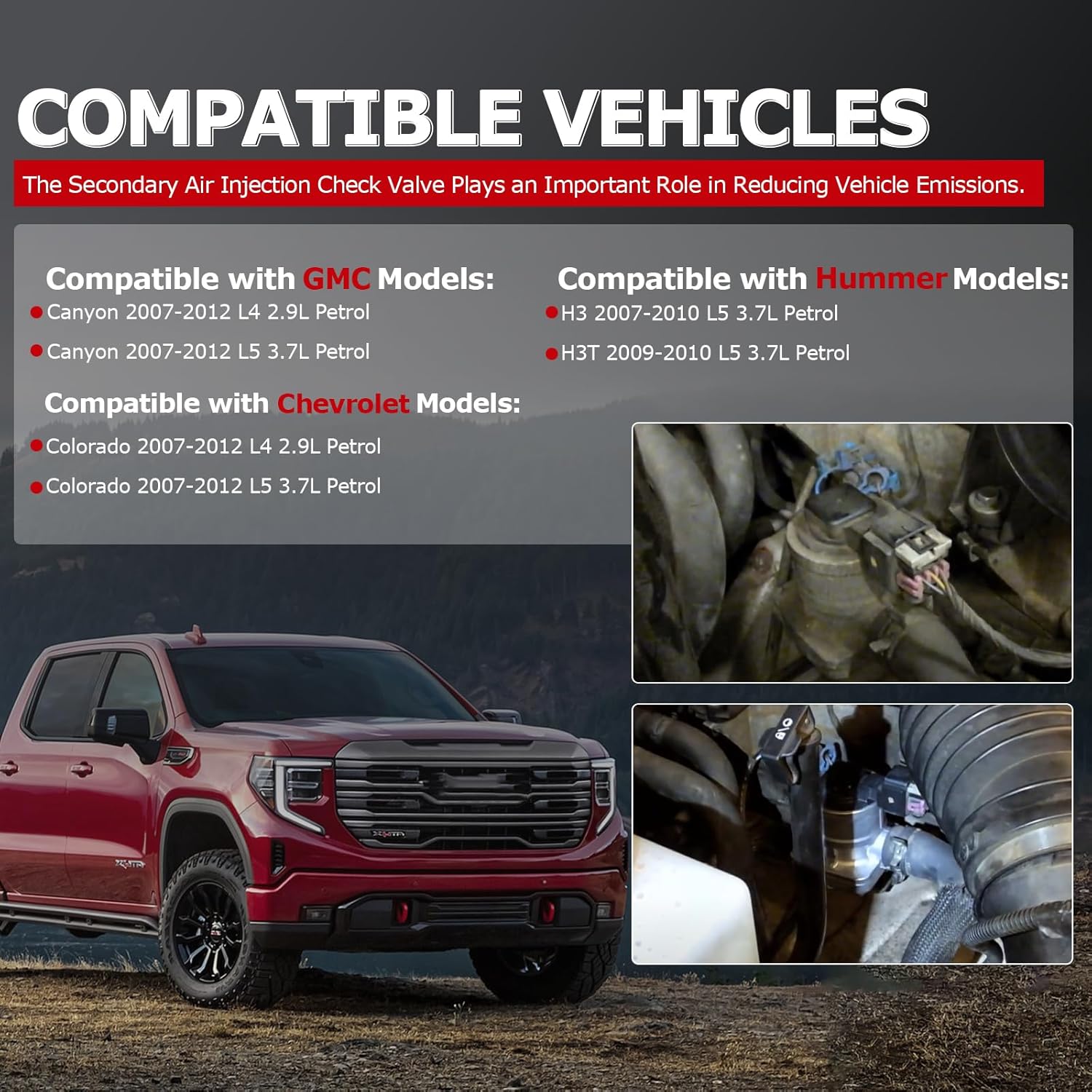 1ST 911-151 Secondary Air Injection Check Valve for Chevrolet Colorado, for GMC Canyon, for Hummer H3, H3T 2.9L 3.7L Petrol 2007-2012 Replaces OE: 12619109