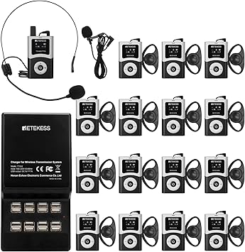 Retekess T130U4nd Gen T130 Wireless Tour Guide System, Church Translation System, U-Band, 200M, 40H, One-Key Operation with Charging Kit, Tour Guide Headsets for Travel1Transmitter 15 Receivers