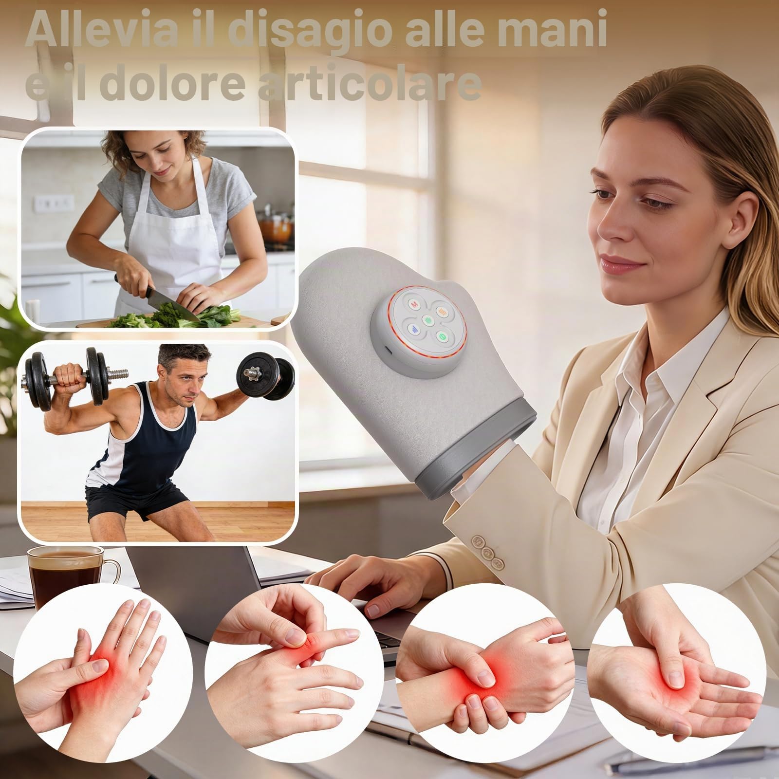 Massaggiatore Grigio Per Mani, Calore 3 Modalità & 5 Livelli | Modello Elettrico Senza Fili USB, Con Compressione Aria, Sollievo Artrite E Tunnel Carpale, Regalo Uomo E Donna