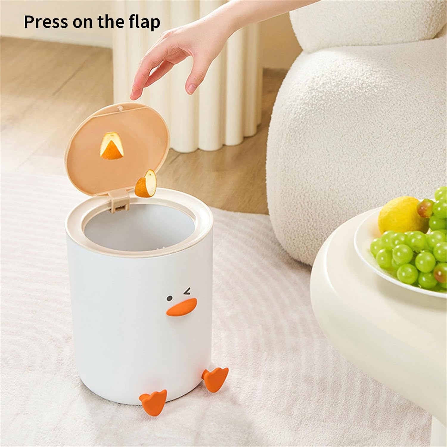 Desk Trash Can, Little Wastebasket Cute Tiny Countertop Garbage Can with Flip Lid, Mini Plastic Desktop Bin, Duck Style