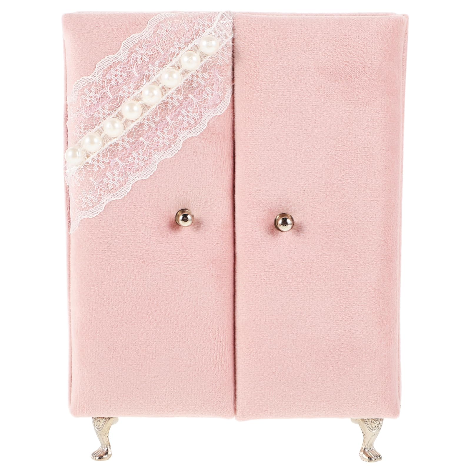 Beaupretty Almacenamiento de Cajas de Joyería Joyero con Encaje de Perlas Artificiales Caja de Joyería Pequeña con Forma de Mueble Armario con Patas para Organizar Anillos Pendientes y Collar