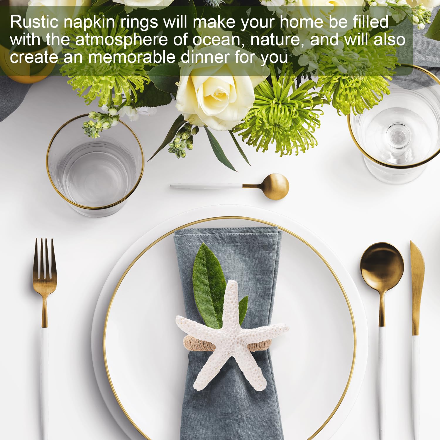 6 Piezas Servilleteros, Blanco Estrella de Mar Anillos de Servilletas para Servilletas para Manualidades Mesa de Cena Verano Banquete Boda Costera Playa Vacaciones Decoración del Hogar