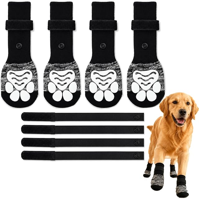 4PCS Calcetines Antideslizantes para Perros con Correas Ajustables, Alta Protección para Patas
