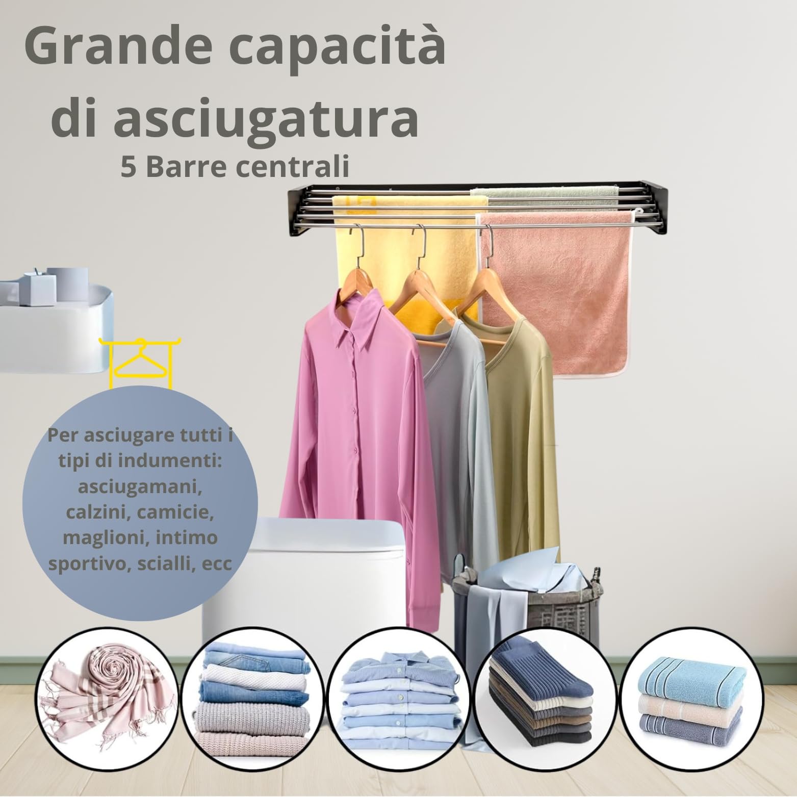 Stendino da Parete Pieghevole Estensibile Retrattile 80 cm con 24 Pinze Stendibiancheria da Muro Richiudibile Antiruggine Interno Esterno Salvaspazio