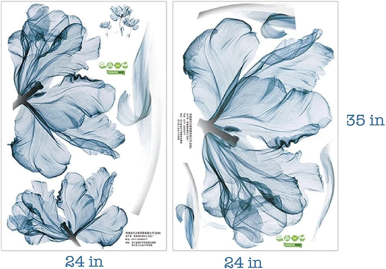 buy blue flowers wall decals large wall art decal home wall flower vinyl removable mural for living room bedroom school home office ( set of 2 variants) online in usa. b09653j53p buy blue flowers wall