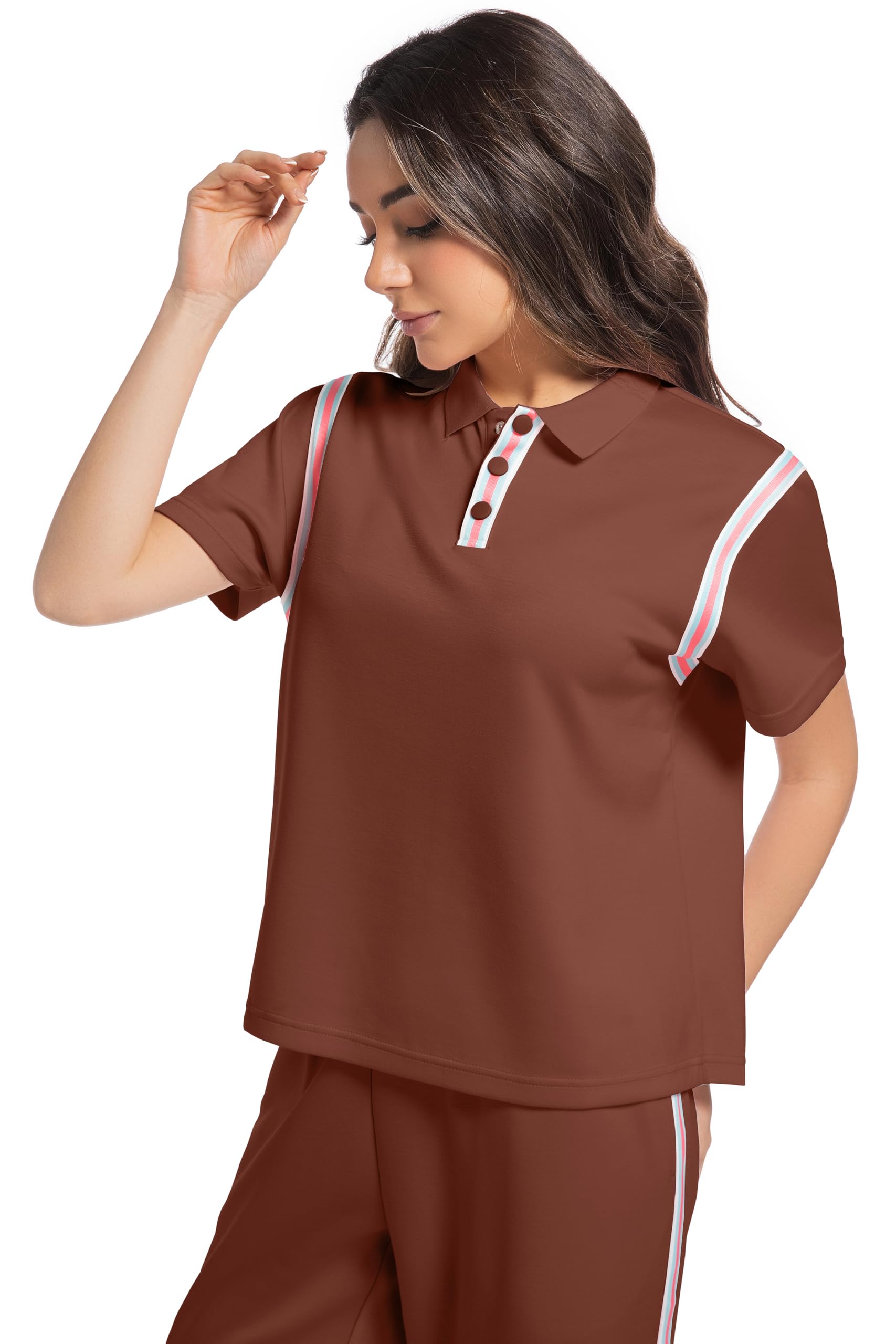 Damen Trainingsanzug Jogginganzug 2 Teilige Kurzarm Top/Hose Freizeitkleidung Sportswear Sommer Jogger Lounge Sets