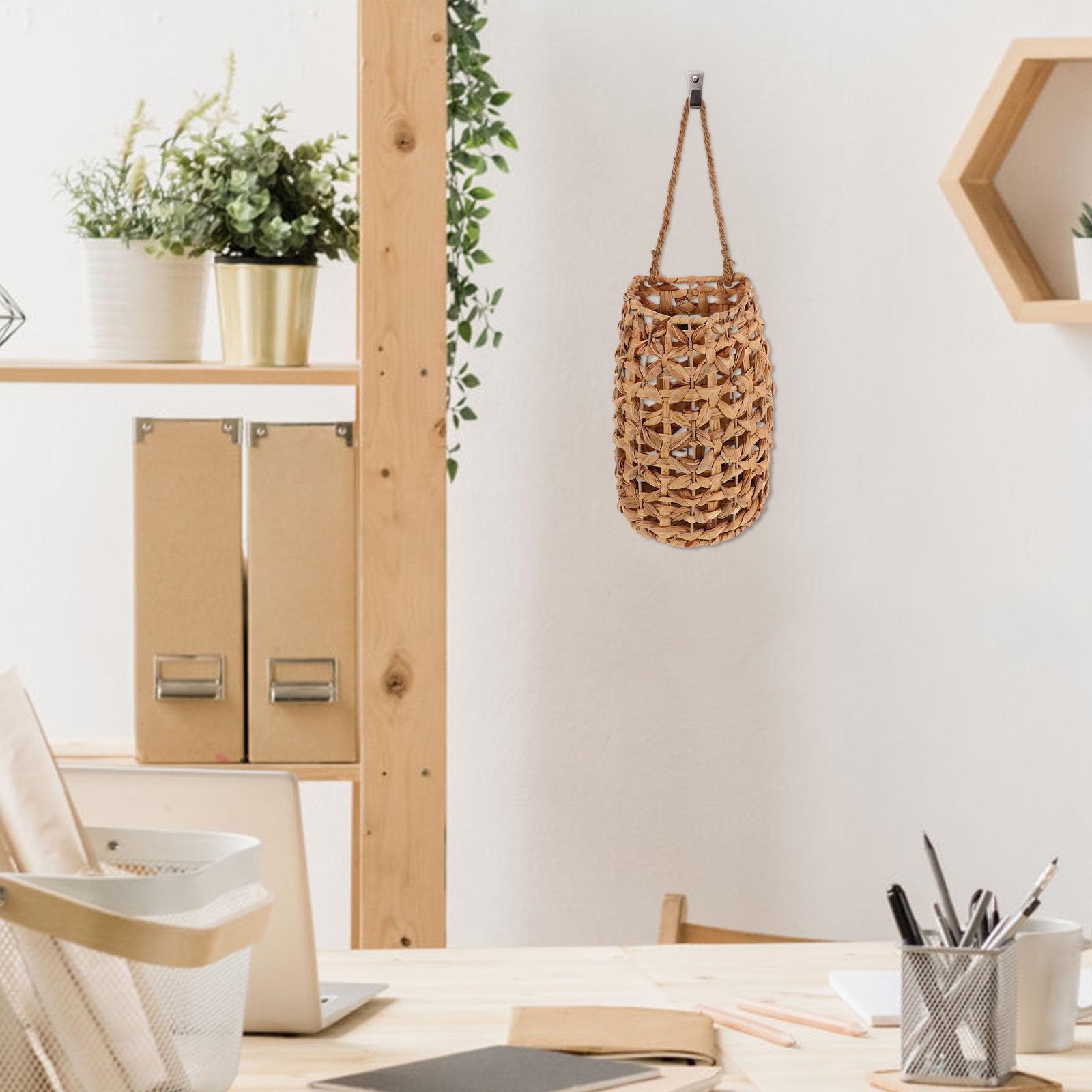 Alipis Cesta Colgante Tejida de Hierba de Calabaza Ligera y Portátil para Almacenamiento en Cocina y Decoración de Pared Estilo Nórdico Elegante