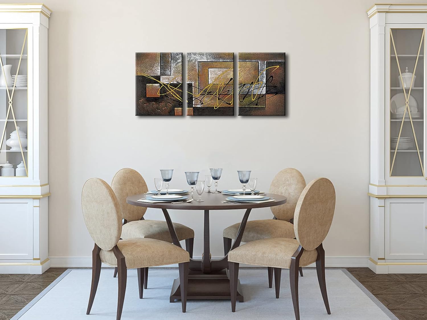 Pyradecor Modern 3 Piece Canvas Prints Abstract Brown Landscapes Pictures Paintings on Canvas Wall Art Work for Living Room Bedroom Kitchen Home Decorations