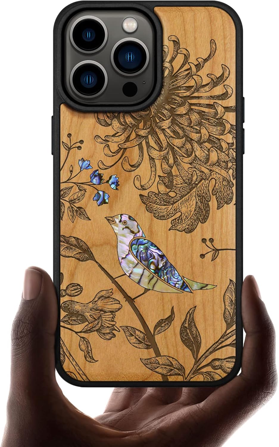 Carveit Designer Wooden Magnetic Protective Case for iPhone 14 Pro Max Case [Wood Engraving & Shell Inlay] Compatible with 14 Pro Max MagSafe (Sea Turtle-Rosy)