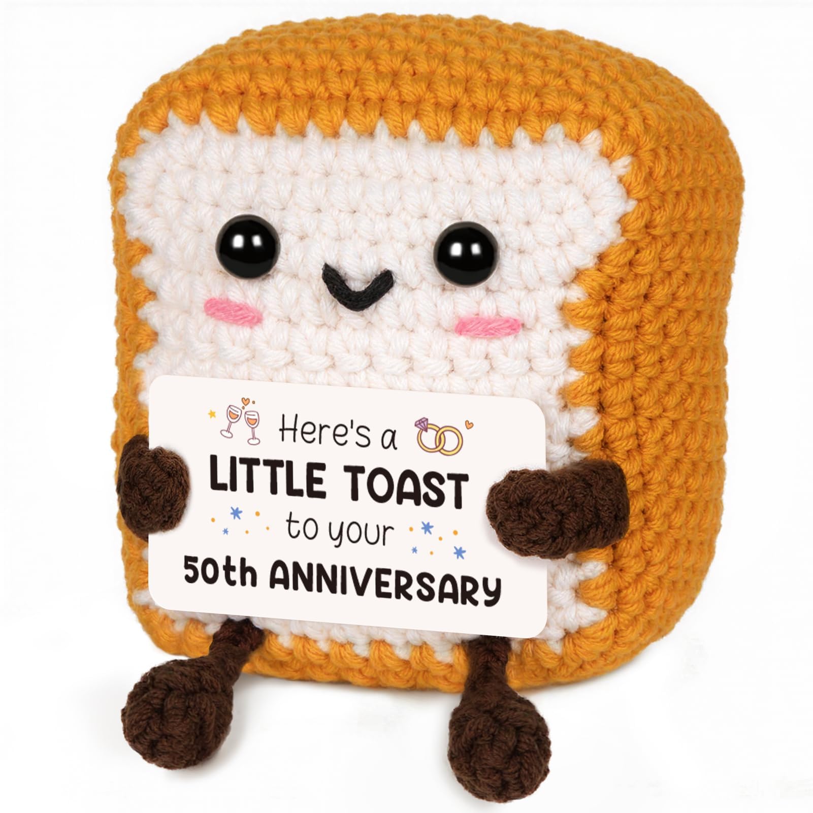 CheriGift Golden Wedding Elegant Handmade Crochet Toast Home Decoration - 50th Wedding Anniversary Romantic Gifts for Couples Her Him Wife Husband Parents