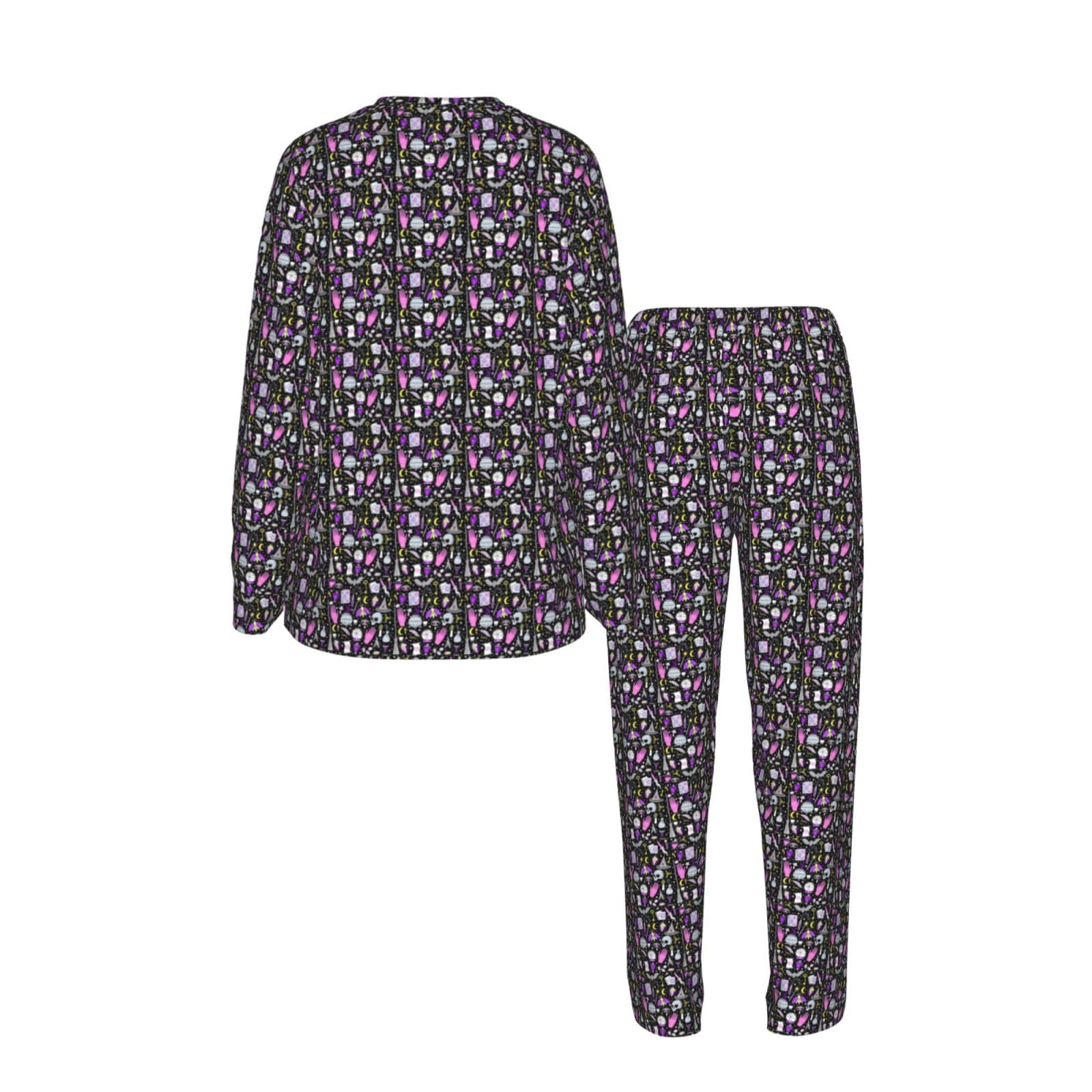 Magica Stregoneria Stregoneria Boemia Disegno Stampa Delle Donne Manica Lunga Set Pigiama Abbinamento Morbido Elastico Coulisse Casual Daywear