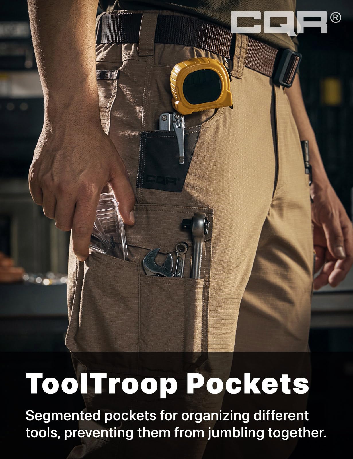 CQR Men's Quick Dry Work Pants, Water Resistant Outdoor Tactical Pants, Lightweight Stretch Cargo Hiking Pants — view 4