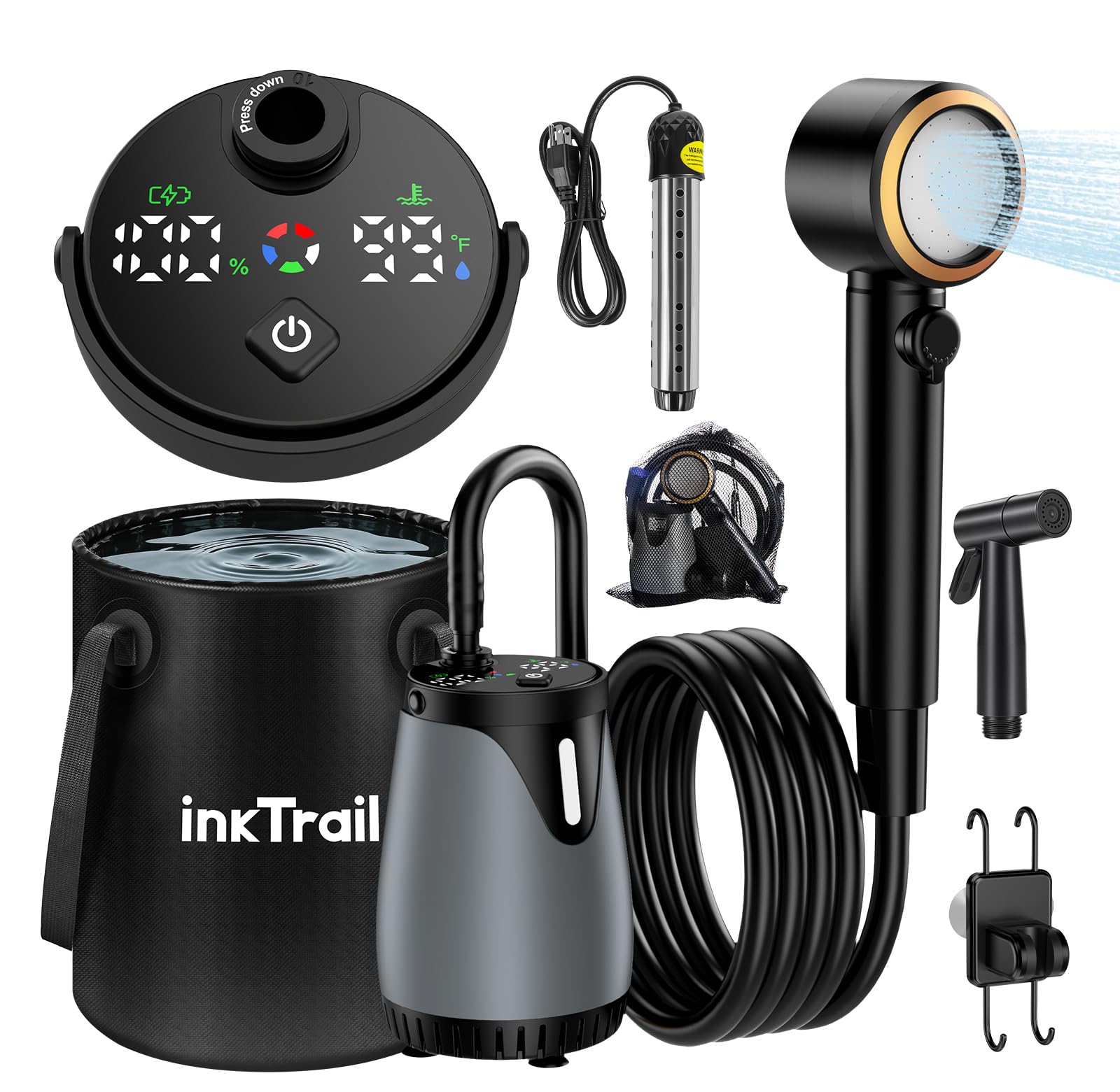 New Gen Portable Camping Shower, Long-Lasting 6000mAh Rechargeable Camp Shower with Shower Head & Sprayer,Upgraded Pressure,5 Spray Modes,IPX8