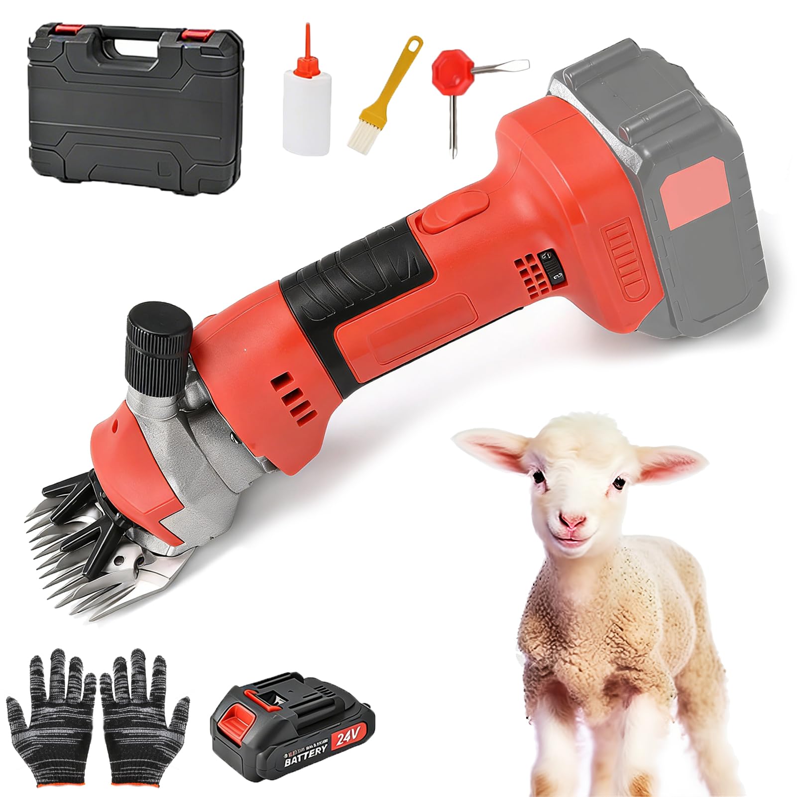 Esquiladora Inalámbrica para Ovejas, Máquina Eléctrica 1300W con Ajuste de 6 Velocidades & Cuchilla de 13 Dientes, Espaciado de Cuchilla Ajustable Esquiladora para Ovejas/Cabras/Gan Red 1*5 Batteries