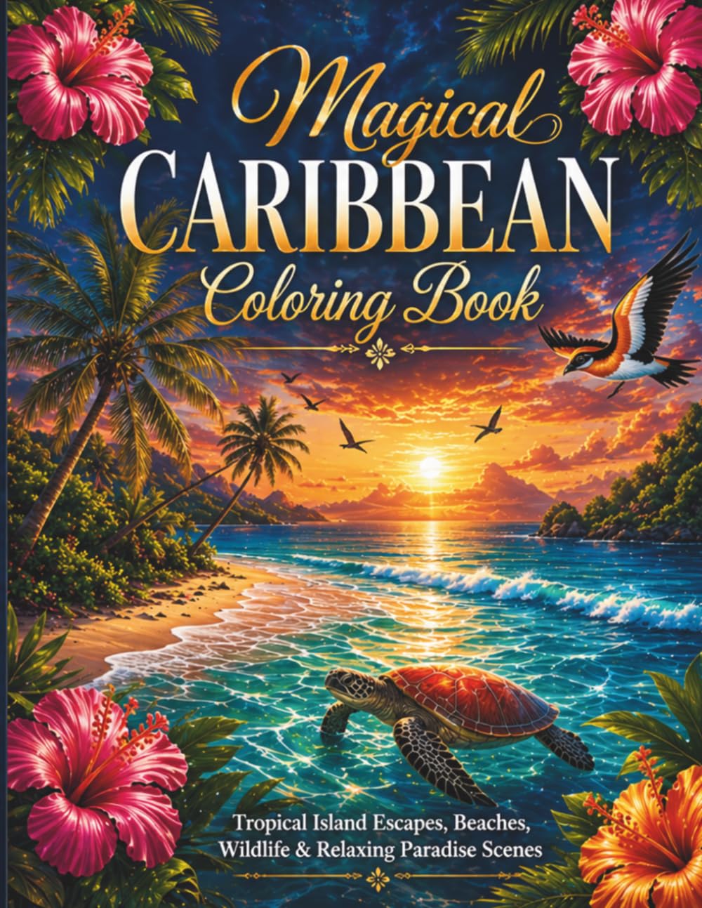 Magical Caribbean Coloring Book: Tropical Island Escapes, Beaches, Wildlife & Relaxing Paradise Scenes: 40 Stress-Relieving Caribbean Inspired Designs for Adults, Teens & Tropical Lovers