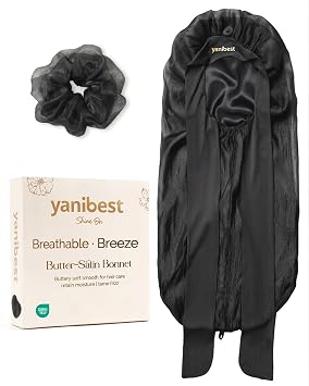 YANIBEST Silk Bonnet for Sleeping Women Satin Lined Braid Bonnet with Breathable Tie Band for Curly Hair Black