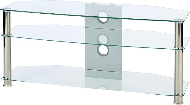 MMT Furniture Designs CL1150MMT Clear Glass TV Stand 1150mm wide for Up To 55 inch LCD LED 3D Plasma screens with chrome silver legs